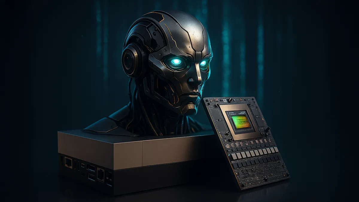 Ein Roboter Kopf mit Nvidia Chip